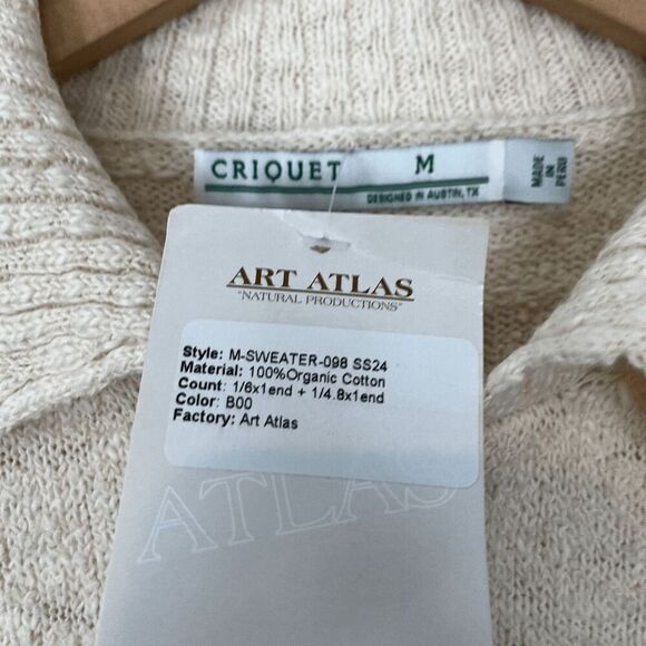 Criquet Beige Knit Organic Cotton Button Down Sweater Men's Size Medium - Picture 4 of 8